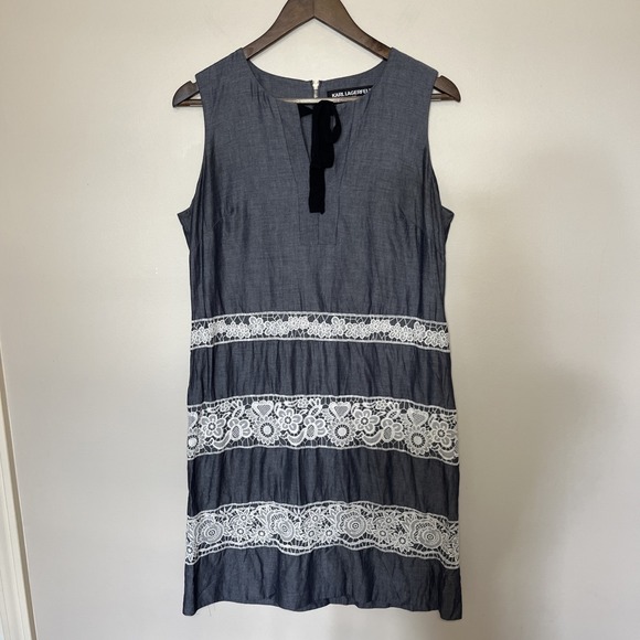 Karl Lagerfeld Dresses & Skirts - KARL LAGERFELD PARIS Sleeveless Dress Denim Lace Size 8 Office Career